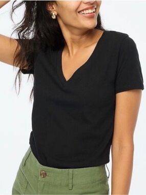 J Crew Top 2X Slub Cotton Tee Black